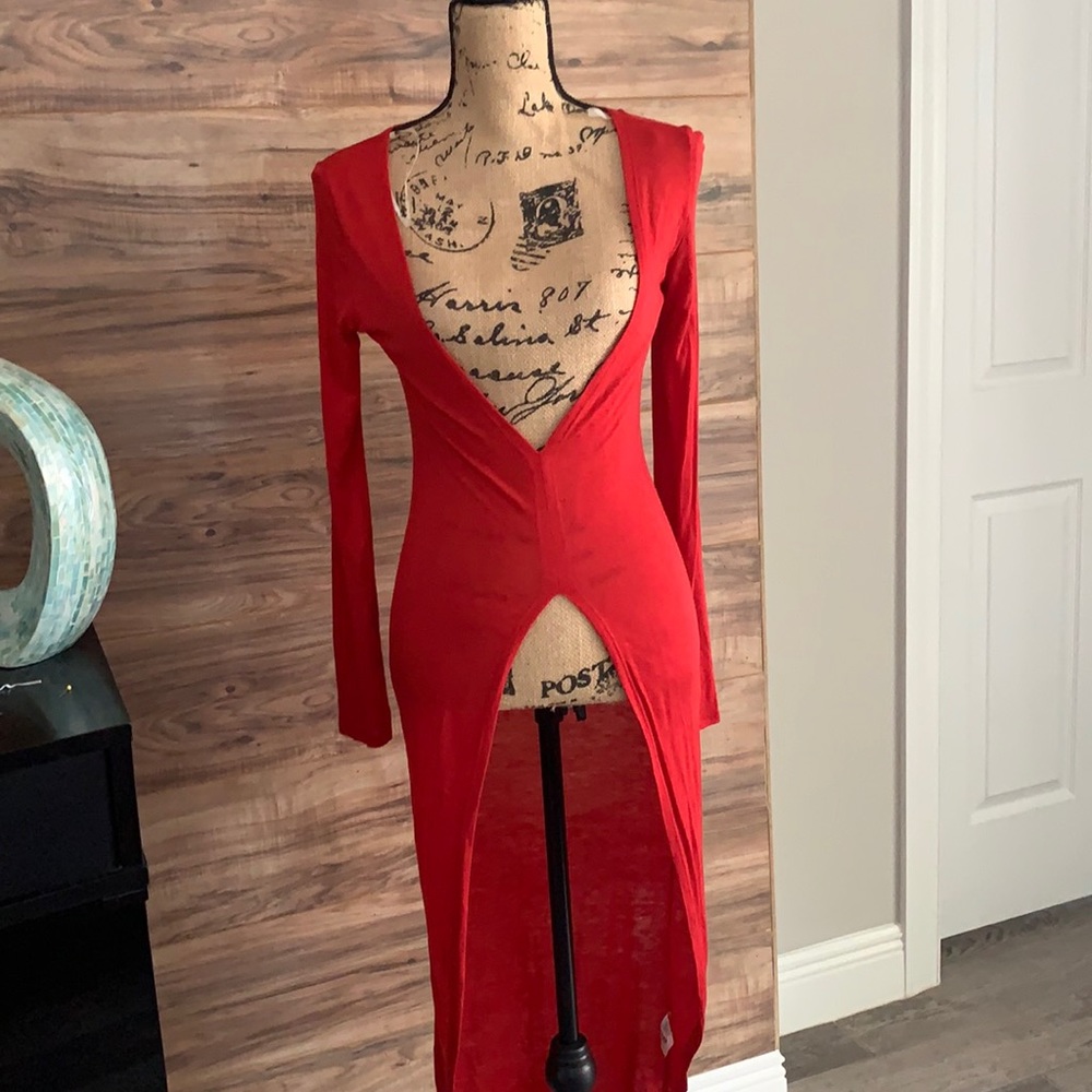 Red low cut tunic top